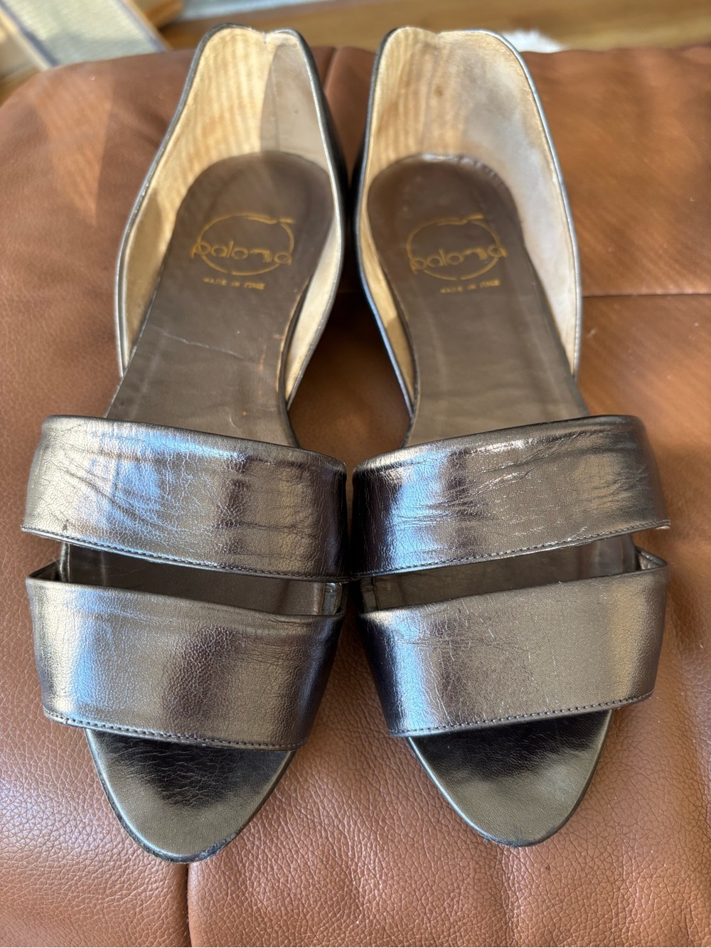 Paloma Metallic Pewter Open-Toe Slingback flat sandals